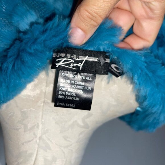 Black Rivet Womens Poncho One Size Blue Wool Rabbit Fur Knit Pullover - Picture 5 of 11